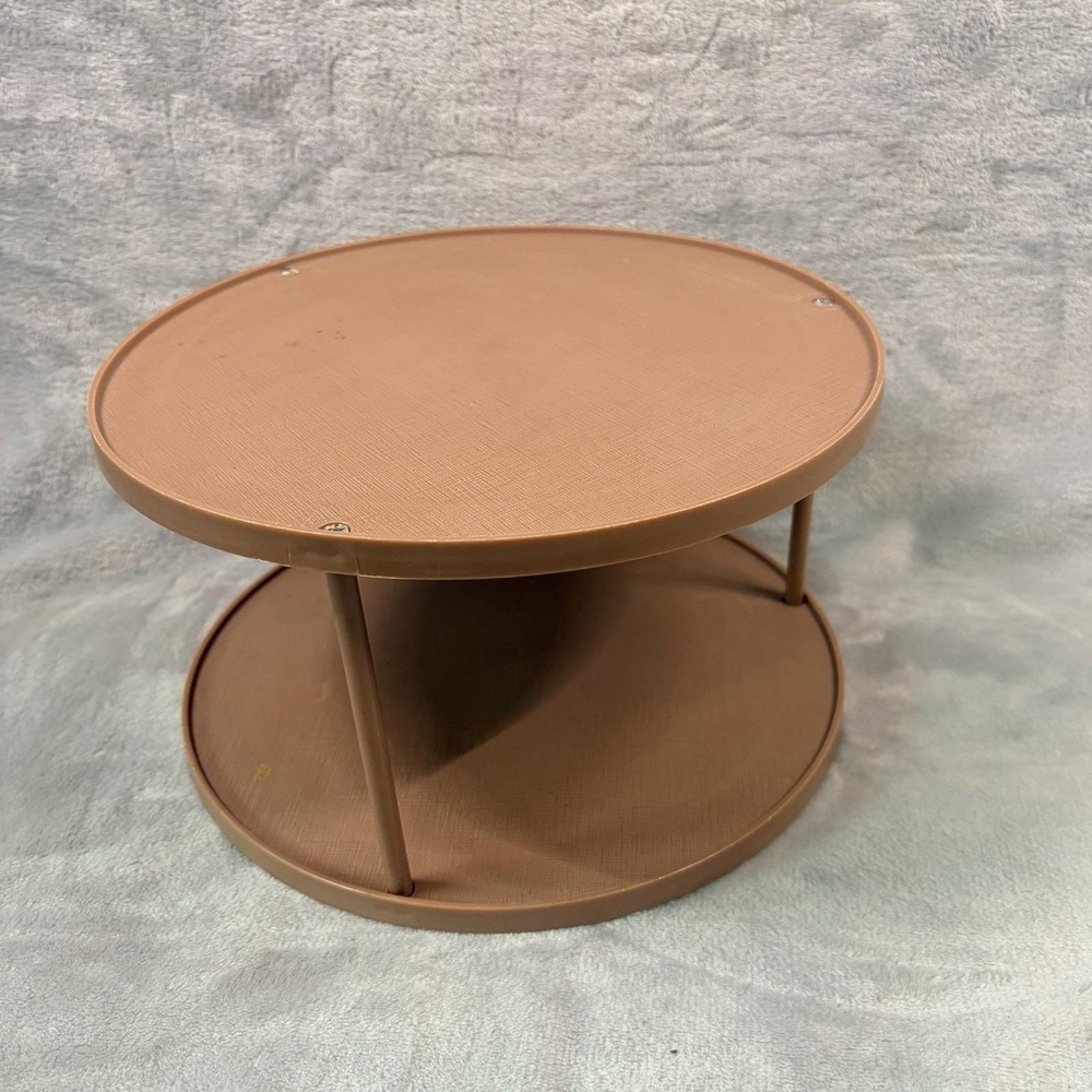 Vintage Rubbermaid 2 Tier Lazy Susan Turntable Brown Plastic Cabinet Organizer